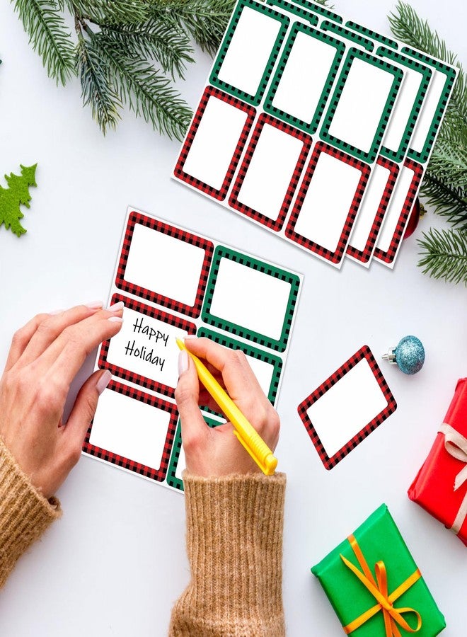 Lucleag 300 PCS Christmas Buffalo Plaid Name Tags Stickers, Red and Green Plaid Present Label Gift Tags for Packaging, School Name Tags for Classroom Organizing Supplies - Image 4